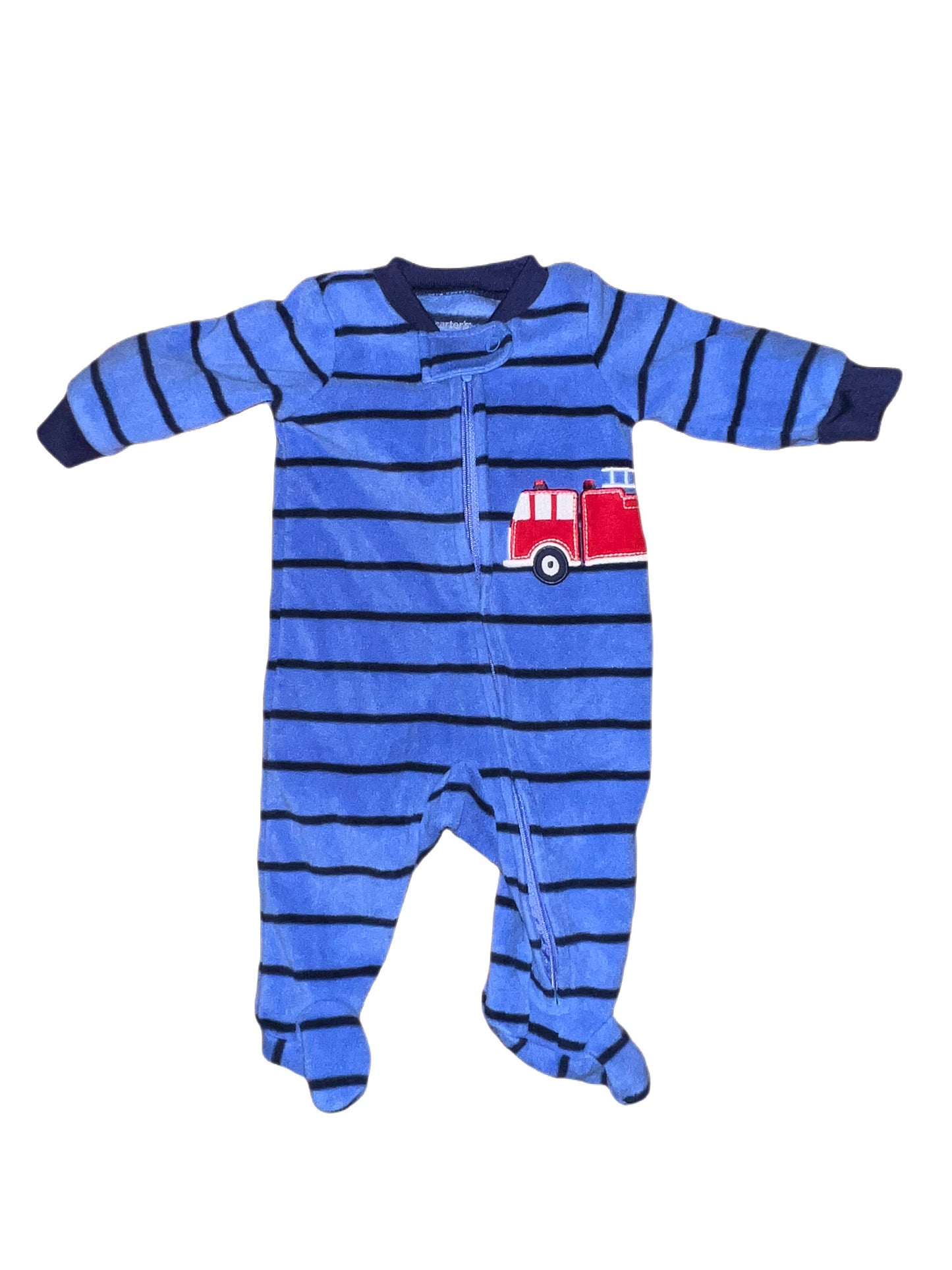 Blue firetruck fleece sleeper, Newborn