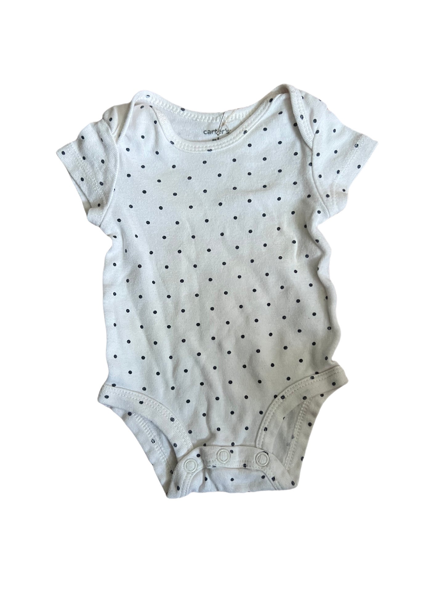 White and blue polka dot onesie, Newborn