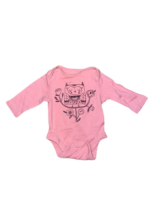 Pink owl shirt, 0-3 months