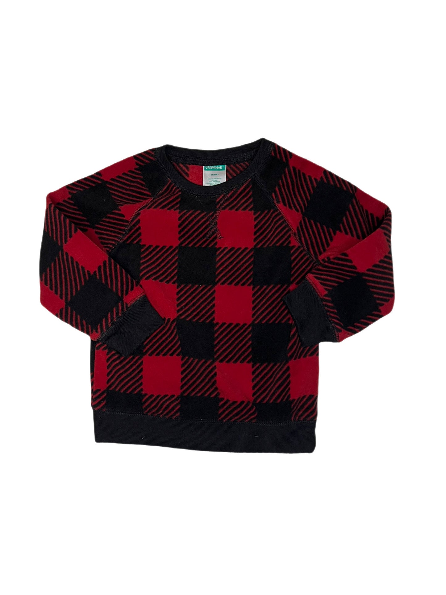 Red and black checkered fleece crewneck, 3T