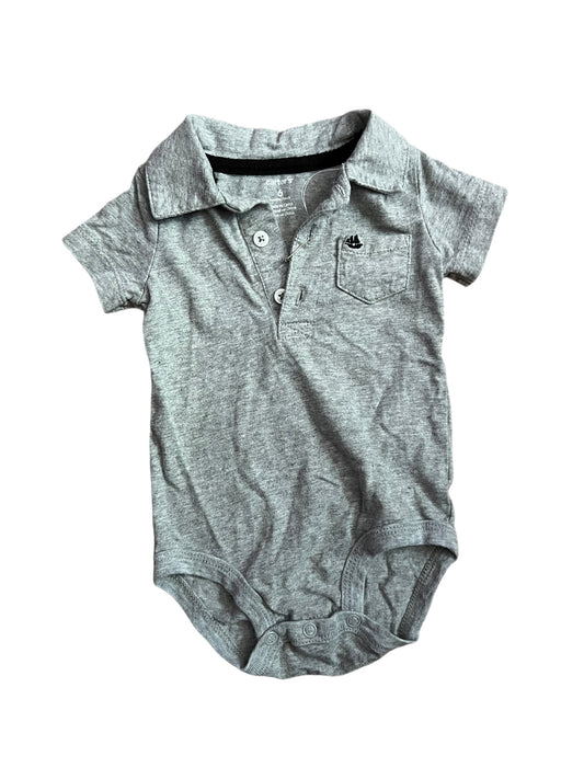 Gray polo style onesie, 6 month