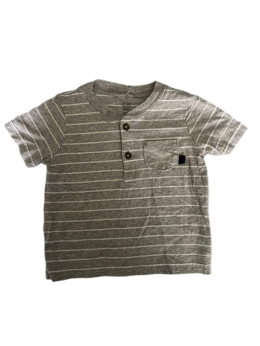 Gray and white striped t-shirt, 18 months