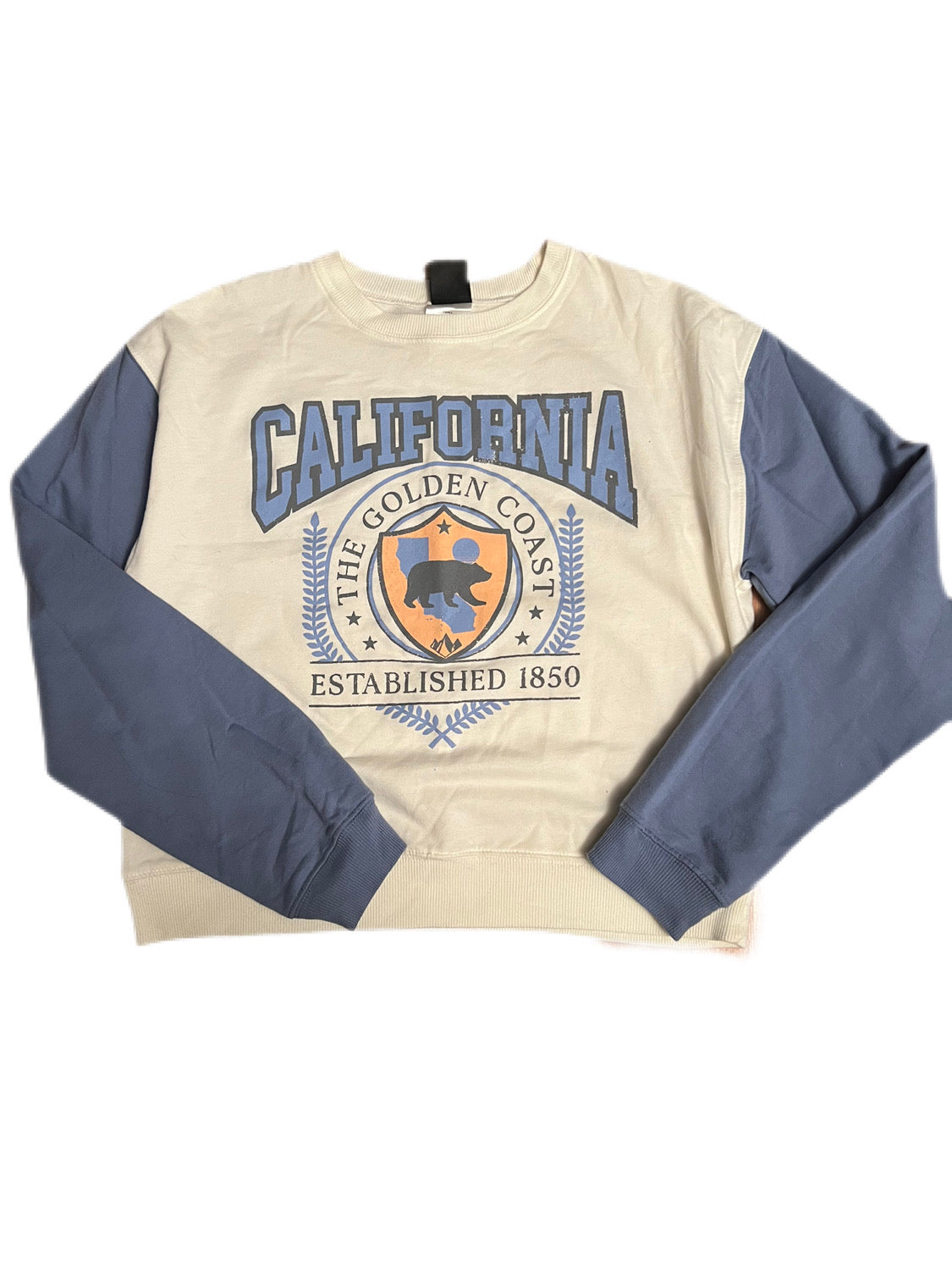 White and blue California crewneck, Small