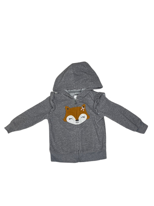 Gray fleece fox zip hoodie, 12 months