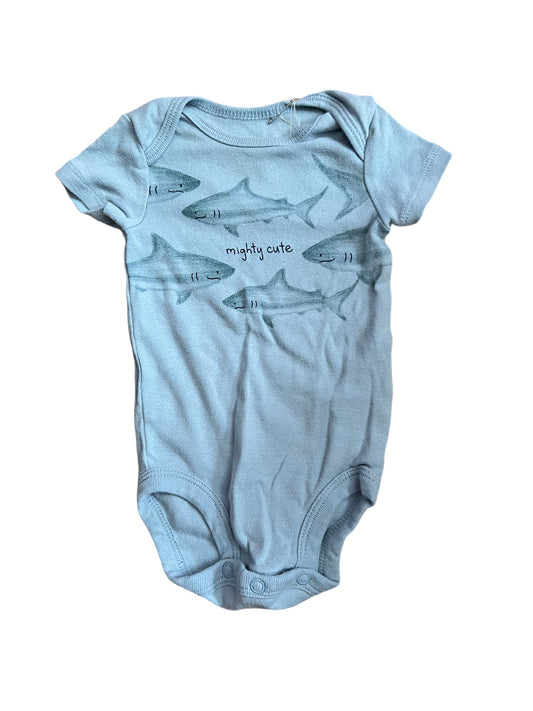 Blue “mighty cute” onesie, 0-3 months