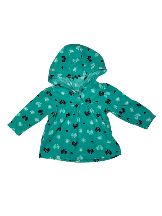 Teal bows hooded fleece, 12 months