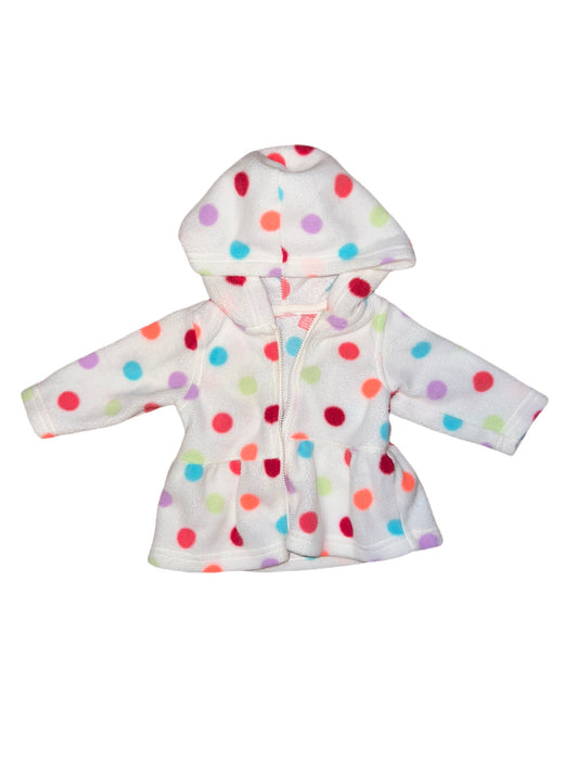 White polka dot fleece, 0-3 months