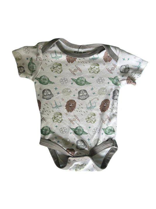 White, green, and brown Star Wars onesie, 6-9 months